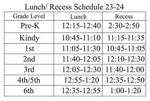 Lunch/Recess Schedule